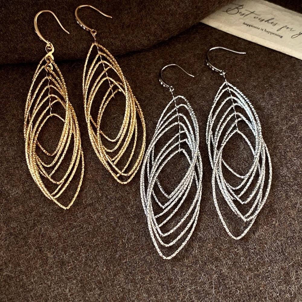 Exaggerated Metal Hollow Earrings Gold Silver Ear Hook Exquisite Long Tassel Dangle Earrings Gift