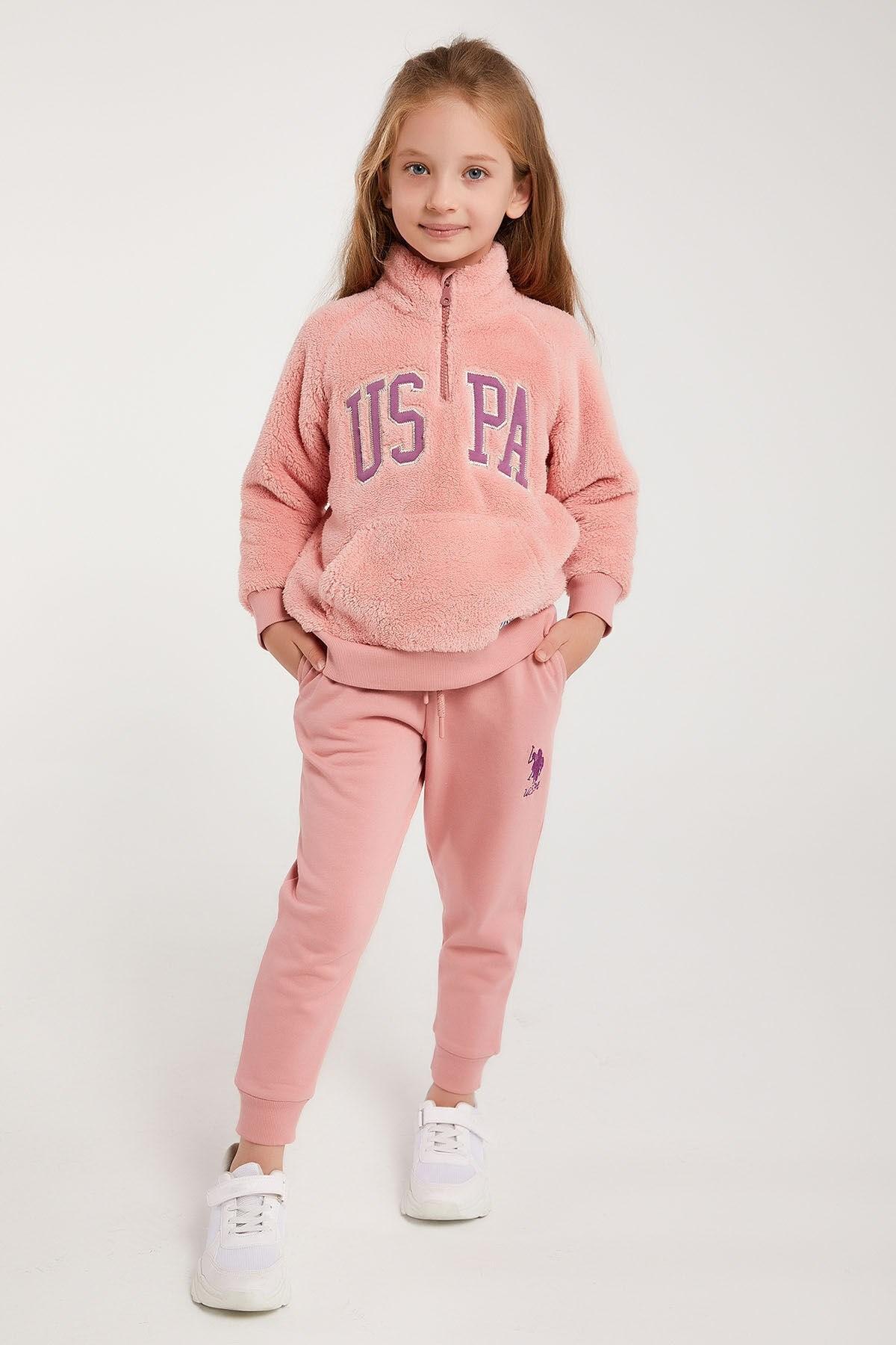 

Нас. Polo Assn Licensed Retro Pink Girl Детский воротник на молнии Спортивный костюм
