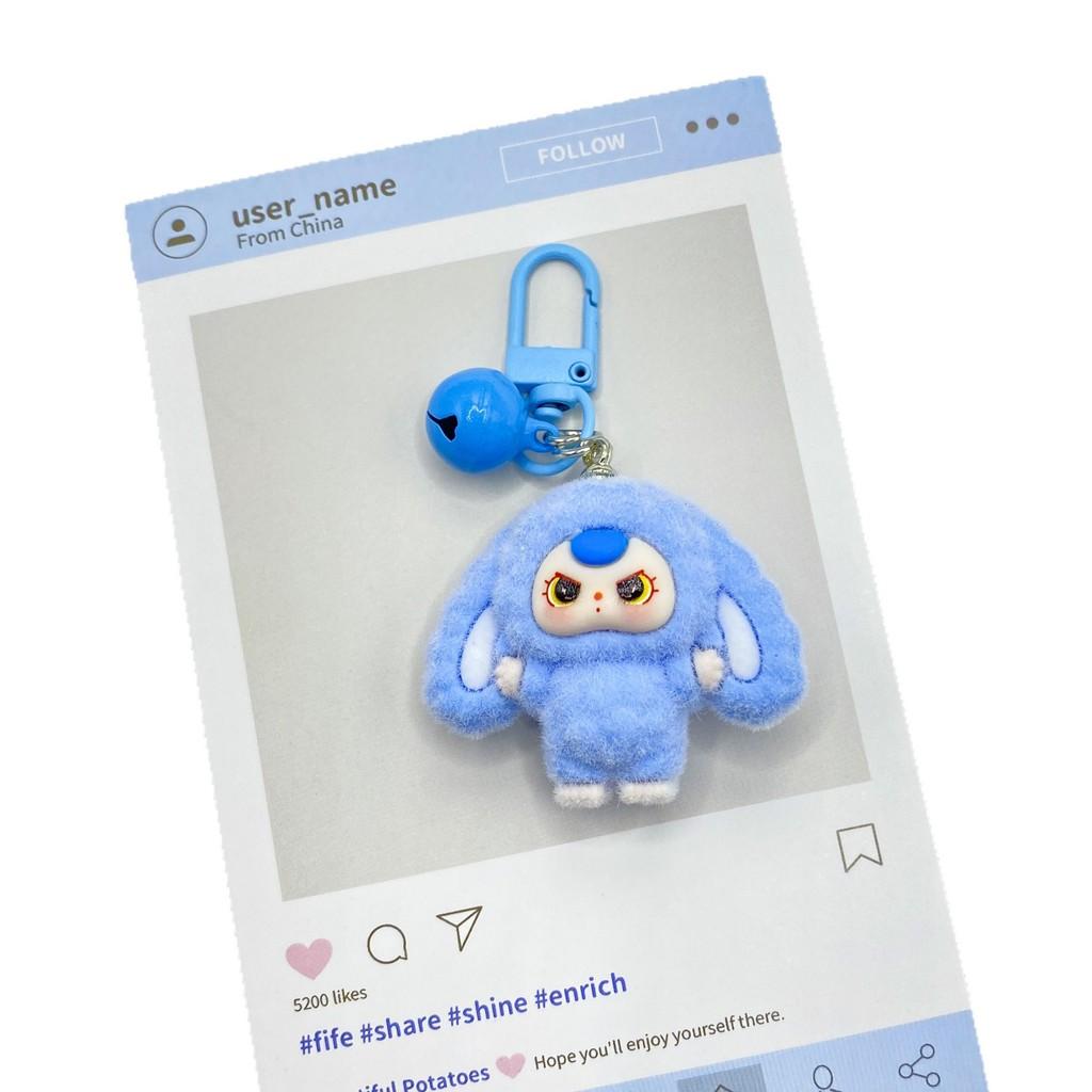 Plastic Bunny Keychain With 3d Embossed Fleece Ears For Bag Decor