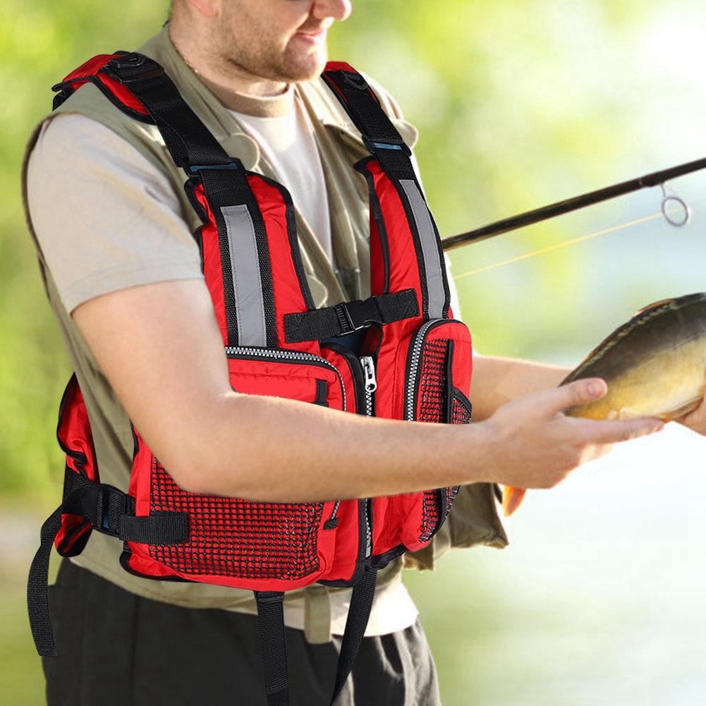 Portable Adult Floating Vest Fishing Waistcoat Multi Pocket Life Jacket Accessory(red )