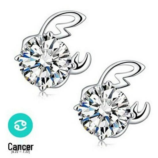 Wei Hua Retro Zodiac Silver-Plated Zircon Stud Earrings for Women
