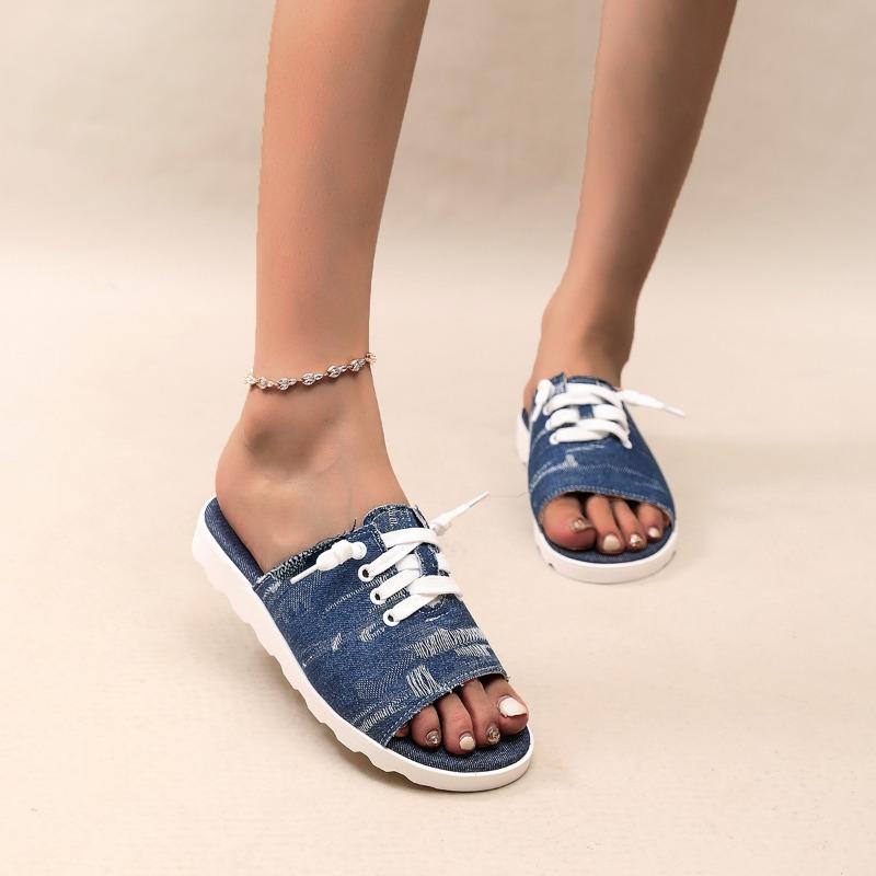 Fashion 2025 Fashion Open Toe Women's Slippers Summer Lace-up Daily New Plus Size Light Concise Soft Bottom Best Seller Flat Slippers