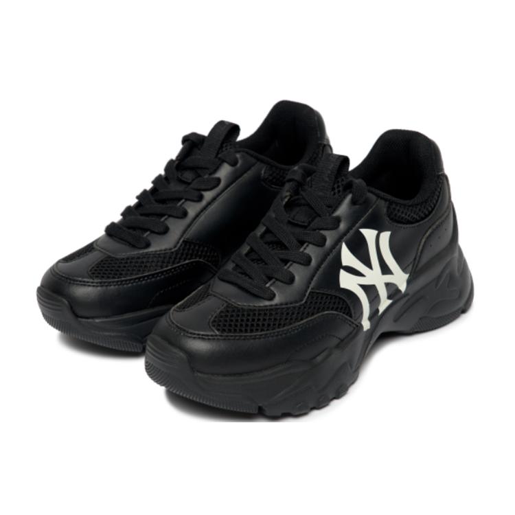 New MLB Big Ball Chunky Mesh Cushioning Anti Slip Wear Resistant Breathability Low Top Chunky Sneakers Unisex Black 3ASHCE12N-50BKS
