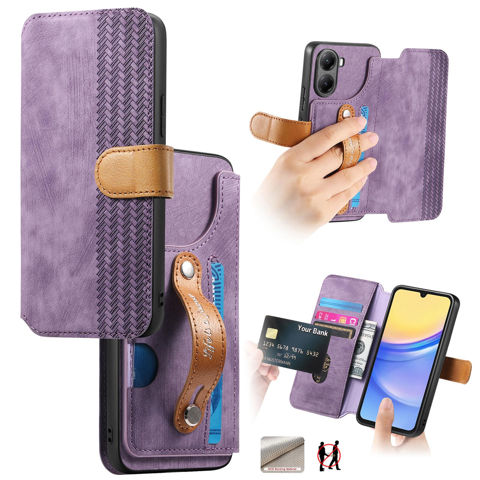 

For Xiaomi Poco X7 Pro 5G/Xiaomi Redmi Turbo 4 5G Case Wallet Retro Leather Phone Cover with Wristband Kickstand Purple