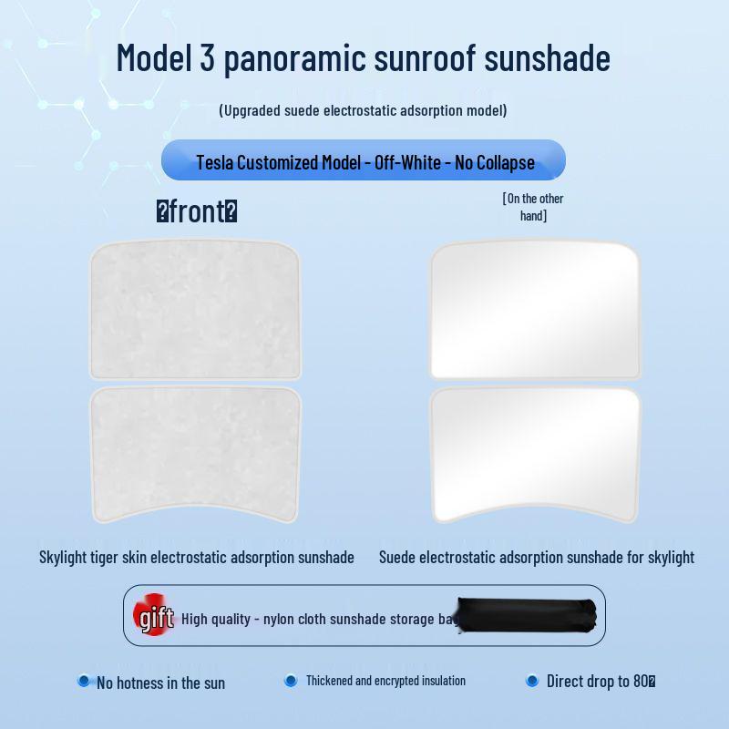 Model Y/3 Suede Sunroof Shade: Tesla Sun Protection & Heat Insulation