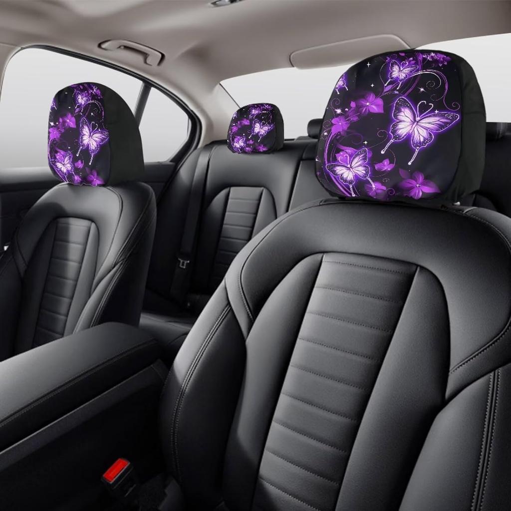 Purple Butterflies Head Rest Cover for Car Soft Universal Car Seat Head Rest Cover Protector Universal Headrest Anti-Dirty Covers Auto Interior Seat