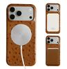 For Magsafe Ostrich Genuine Leather Case For iphone 17 Pro Max Air 17e 16 16e 15 14 Plus 13 Mini 12 11 Back Cover Cases Coque