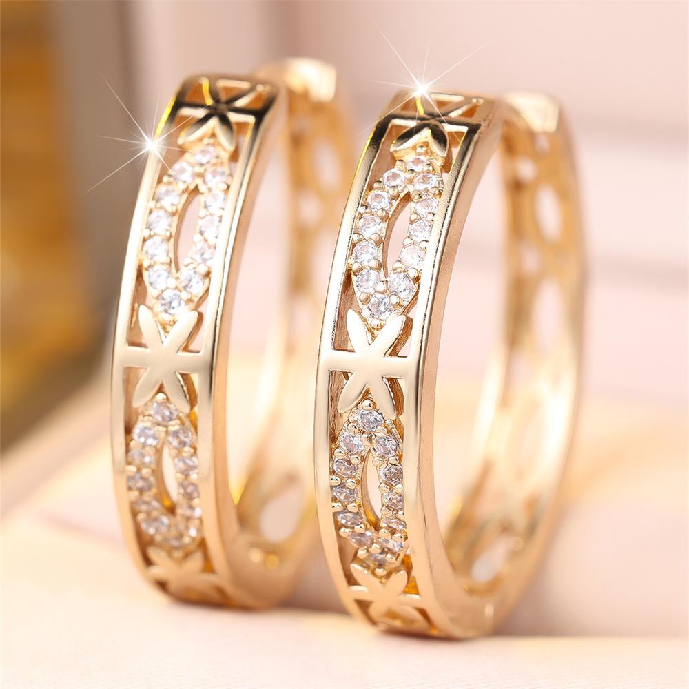 Geometric Stone White Zircon Vintage Hollow Hoop Earrings For Women Trendy Gold Color Ear Buckle Wedding Jewelry Versatile Gifts