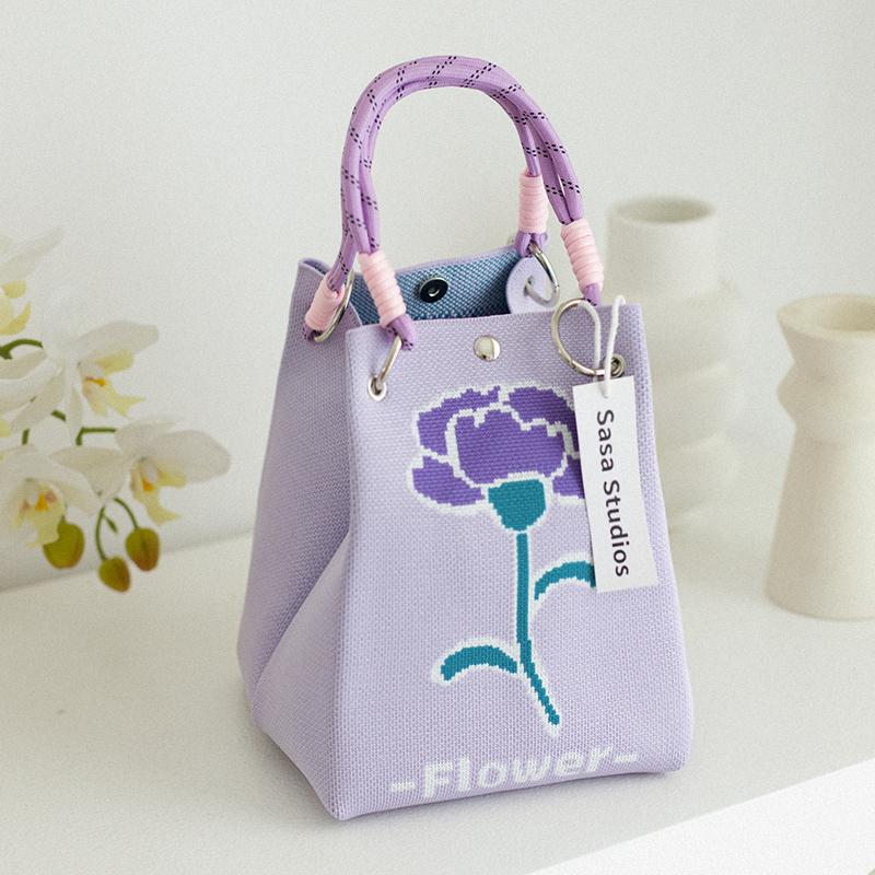 Stilvolle japanisch-koreanische Strickhandtasche: Große Tragetasche & Tragbare Pendel-Quadrat-Tasche