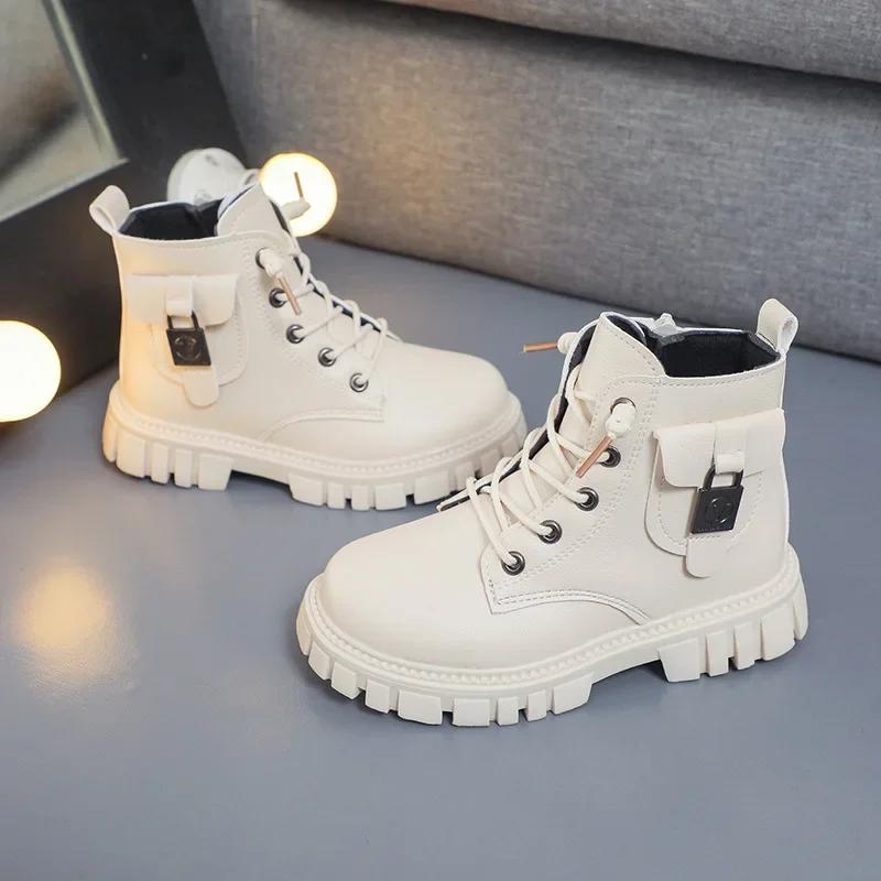 Autumn Winter Warm Kids Versatile Anti-slip Cotton Boots Children Leather Boots Girls Boys Casual Comfortable Short Boots