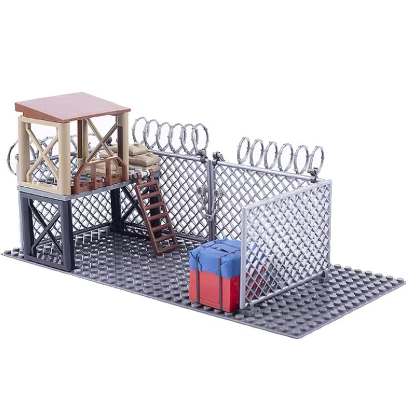 WW2 Military Outpost Scene MOC Building Block Set Soldier Lookout Drone Cannon Car Base Scale Model Kit Weapon Gun Launcher Toy Gift Present K057