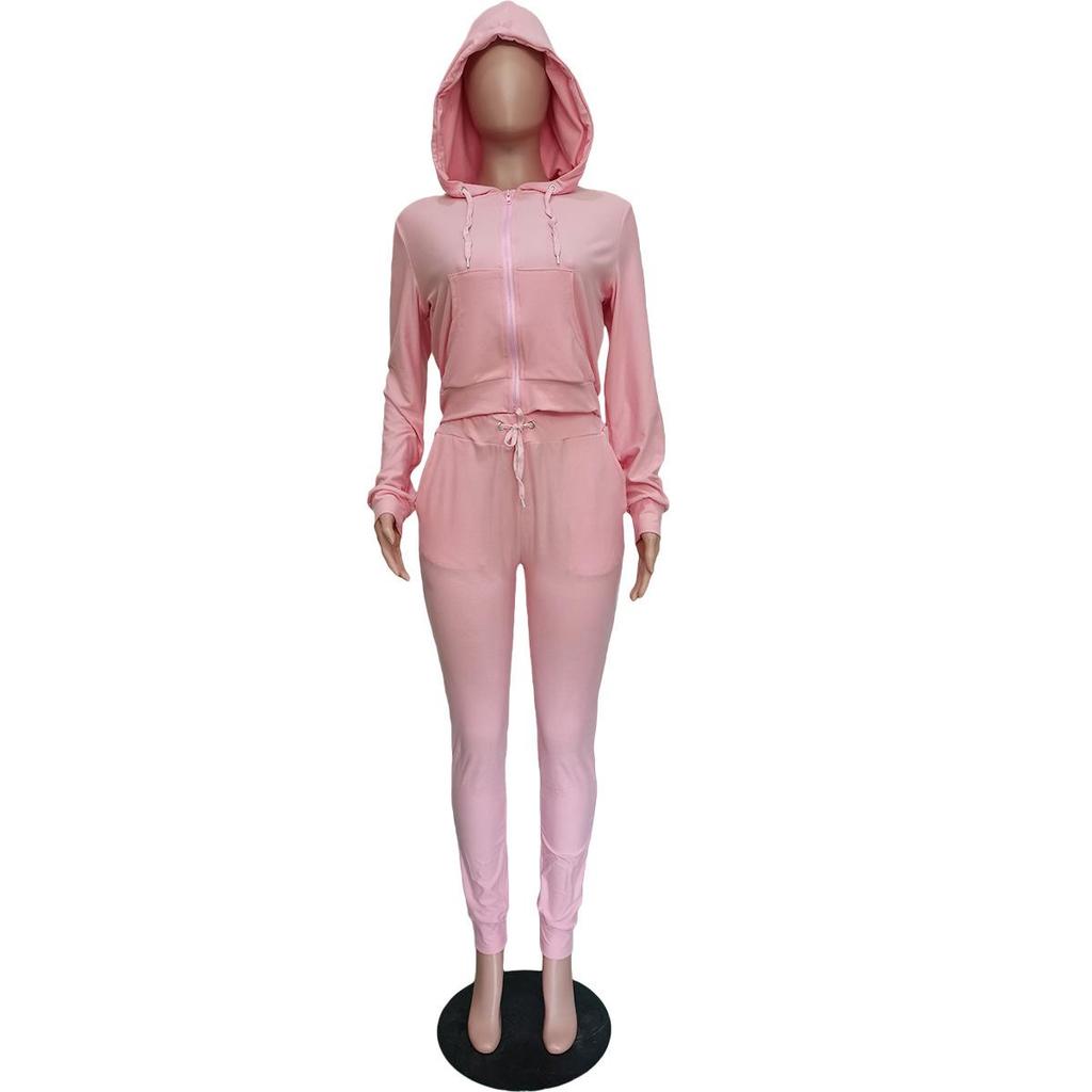 BN129 Women's Solid Color Hooded Suit - New Autumn/Winter Fleece Collection