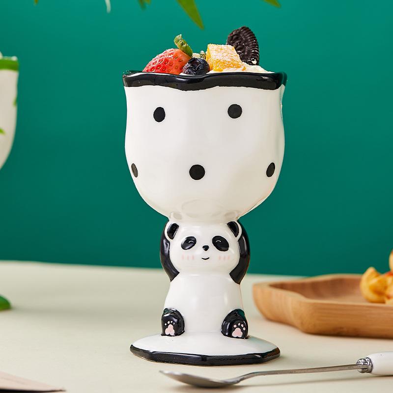 Niedlicher Panda Bambus Keramik Cartoon Stil Kelch Handbemaltes Wasserglas Kreative Keramiktasse Weinglas Hochwertiges Geschenk