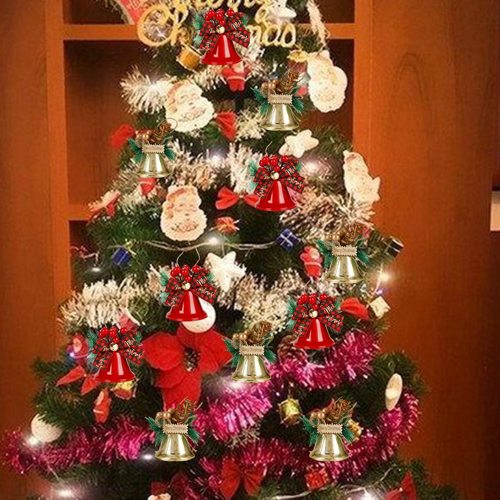 Mehrzweckpackung mit 6 Weihnachtsglocken-Ornamenten. Robuste Dekoration aus Metall und Holz für festliche Wohnaccessoires