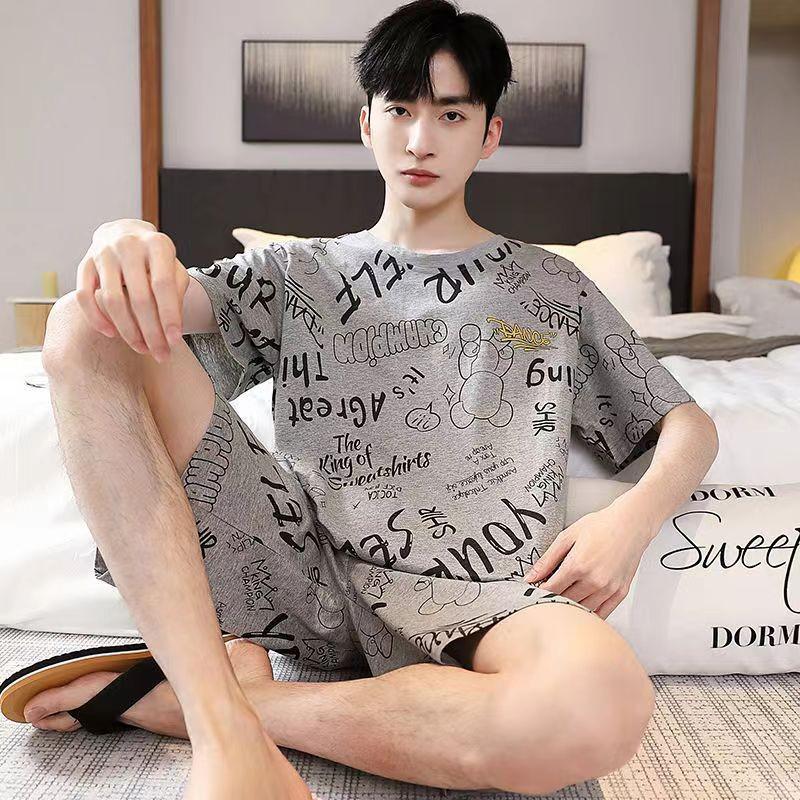 Men's Summer 2024 Loose Fit Cotton-Look Pajama Set: Short Sleeve & Shorts