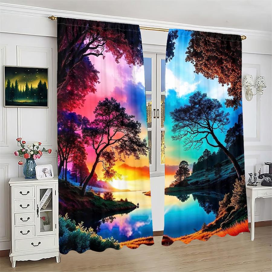 Aurora Landscape Pattern Printed Curtains Pole Bag Christmas Decorations Daily Home Room Made Of Polyester
