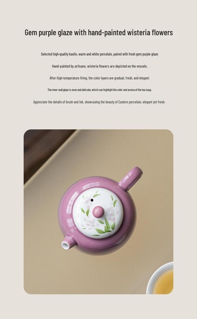Guanlan Wisteria Ceramic Teapot: Elegant Hand-Painted Ladies' Tea Infuser Set for Kung Fu Tea Brewing
