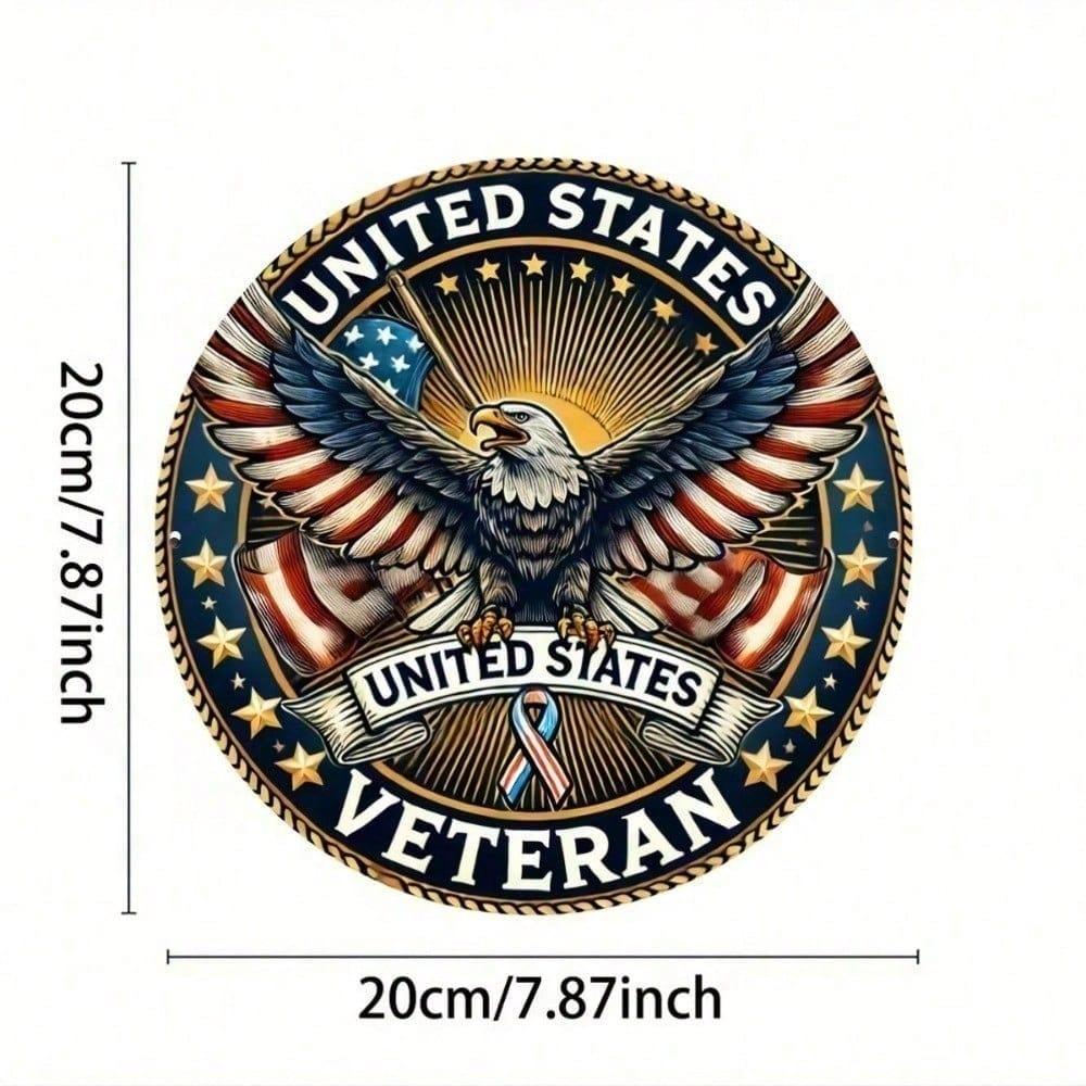 Veterans Pride 8x8 Inch Embossed Metal Sign Patriotic Wall Art Home Decor American Flag Rustic