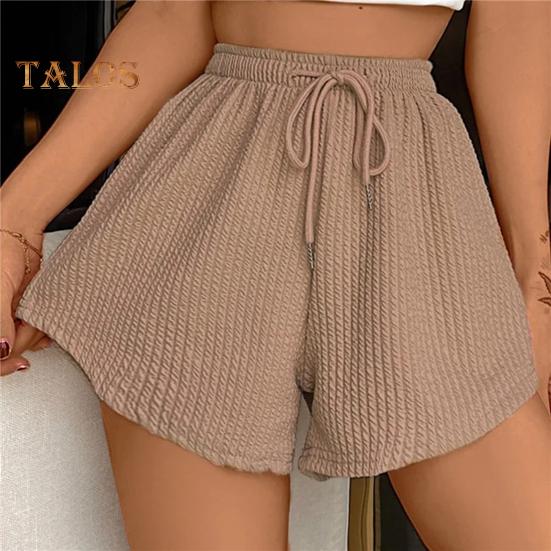 Summer Women Shorts Drawstring High Elastic Waist Loose Irrgular Hem Plus Size Pocketed Pure Color A-line Thin Casual Sport Homewear Short Pants