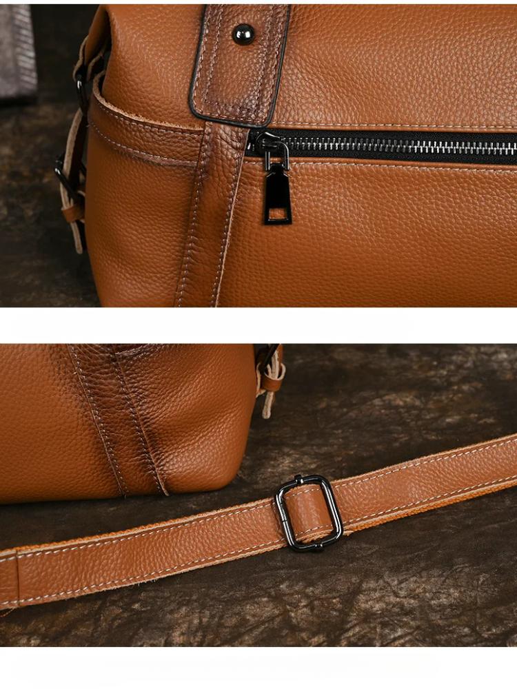 Johnature Versatile Women's Handbag Handmade Retro Genuine Leather Large Capacity Solid Color Shoulder Bags