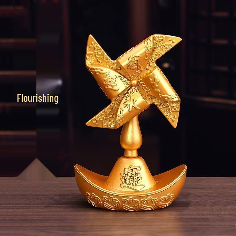 Yuanbao Pinwheel Rotating Ornament: Desktop & Car Fortune-Attracting Fan with Wind Chime Sounds