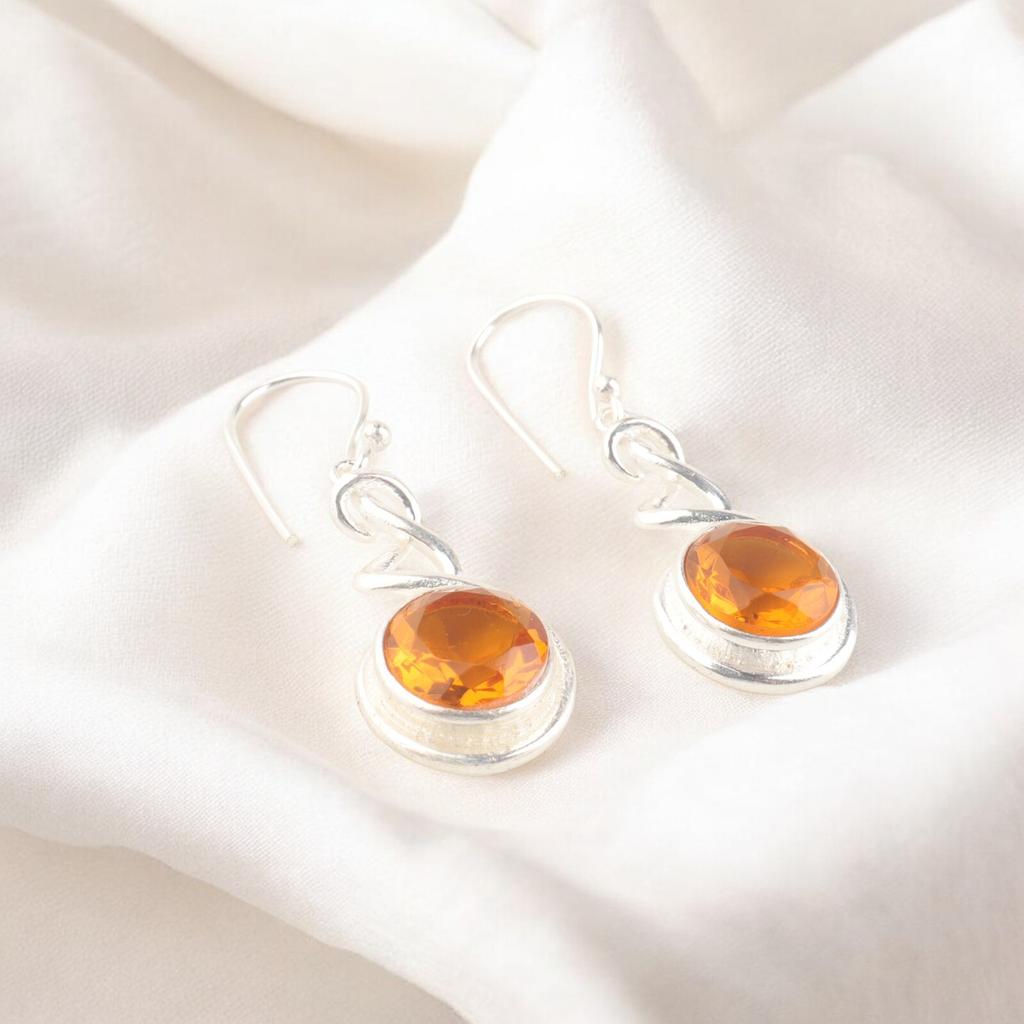 Yellow Citrine Gemstone 925 Sterling Silver Drop & Dangle Women Earrings 1.67" CE-14-4