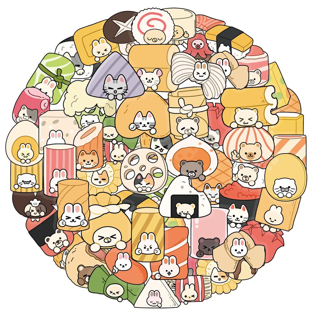 50 Pieces of Hand-drawn Transparent Background Stickers Featuring Japanese Small Animals for Notebook Luggage Stickers
