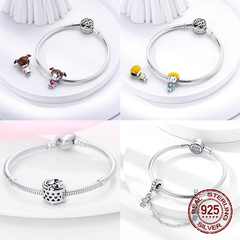 925 sterling copper boys and girls lovers pendant charms Fit 4MM hole diameter bracelet charm beads necklace Diy female Zircon