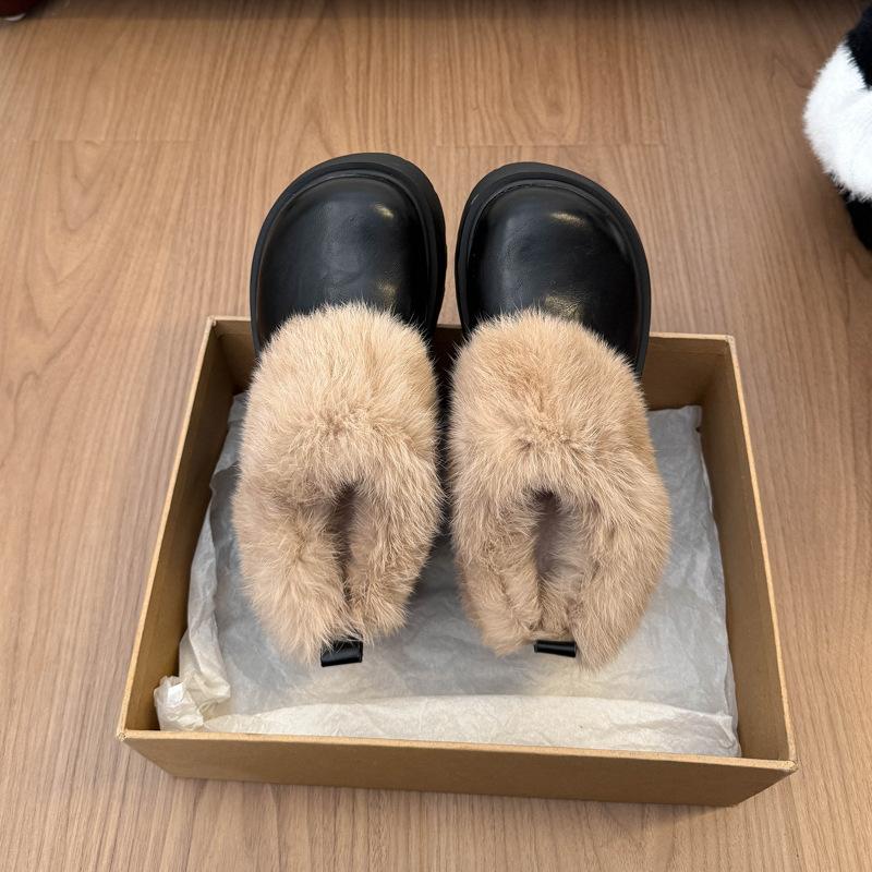 

Women s Furry Mouth Large Size Soft Elastic Winter Warm Cold Padded Snow Boots Non-slip Wear Outdoor Leisure Sports Cotton Boots Half Slippers 40 чорний