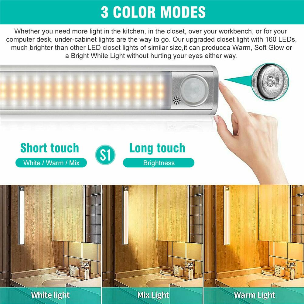 160led Usb Rechargeable Sensor Lamp Wireless Motion Sensor Closet Light Kitchen Cabinet Light