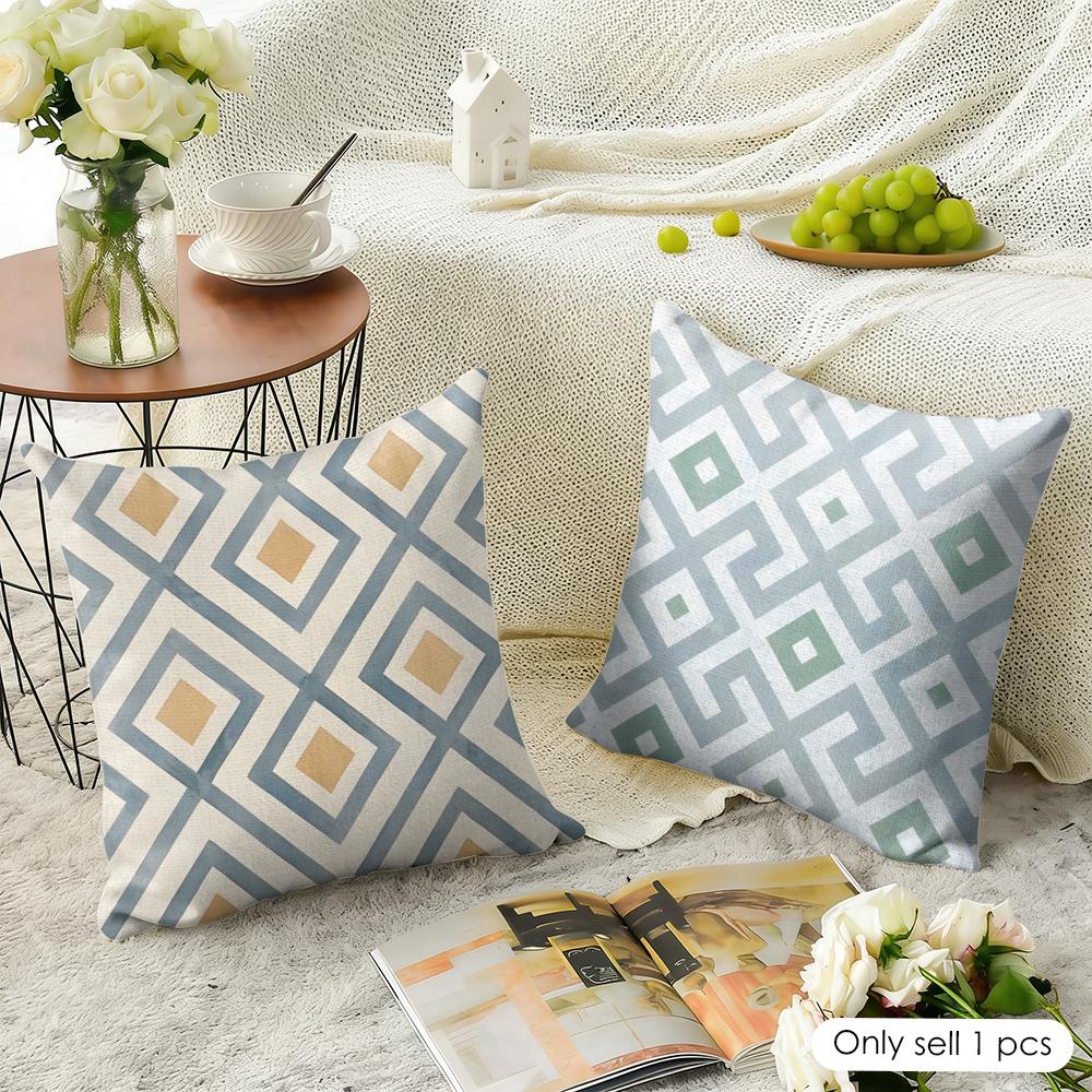 Geometric Diamond Pattern Cushion Cover Natural Linen Organic Fabric Double-Sided Printing Breathable Perfect For Home Decor