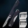 Stainless Steel Folding Knife Mini Keychain Pocket Knife Quick Open Scalpel Knife Replaceable Blades Kitchen Knife Accessories