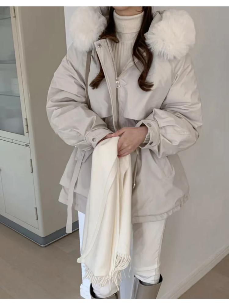 Winter Korean Fashion Warm Elastic Waist Overcoat Women Hoodie Casual Loose Thick Coat Female New Design Aesthetic Long Sleeve Vintage