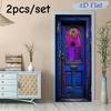 2pcs Retro Painted Glass Decorative Door Wall Stickers European Art Entrance Bedroom Living Room Background Wall Stickers Home W