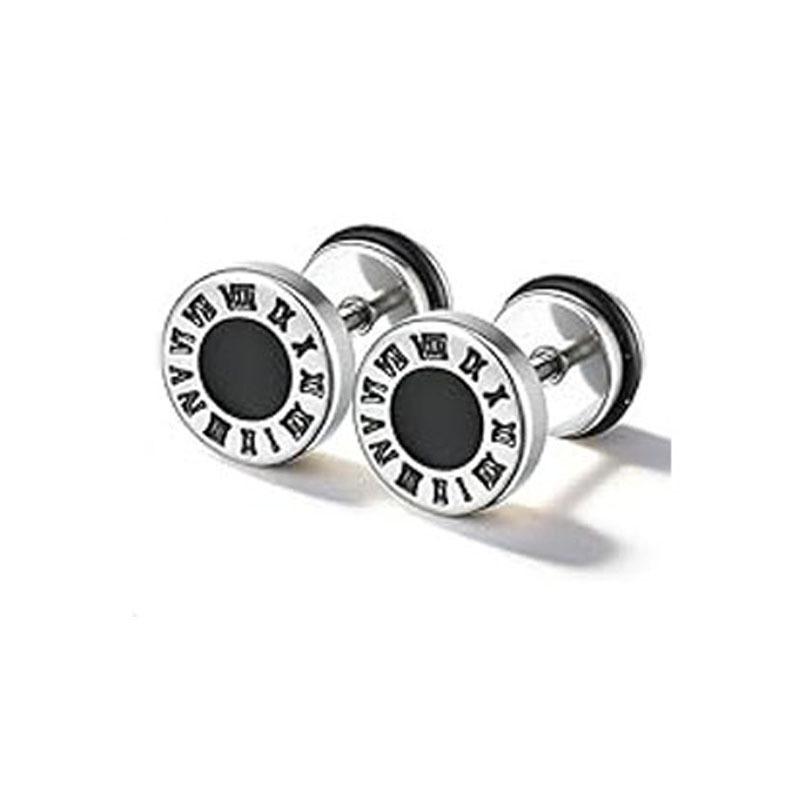 Pendientes Redondos de Acero Inoxidable con Cruz y Goteo de Aceite para Hombre