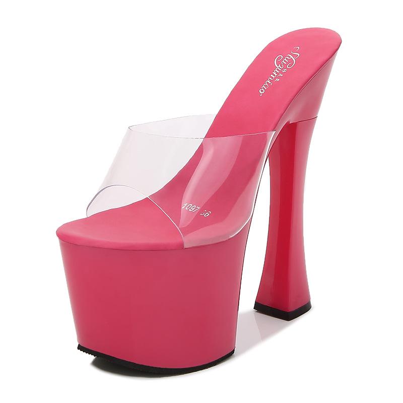 High Nightclub Super High Heels Slippers Women's Work Shoes Catwalk Pole Dance Shoes Waterproof Table