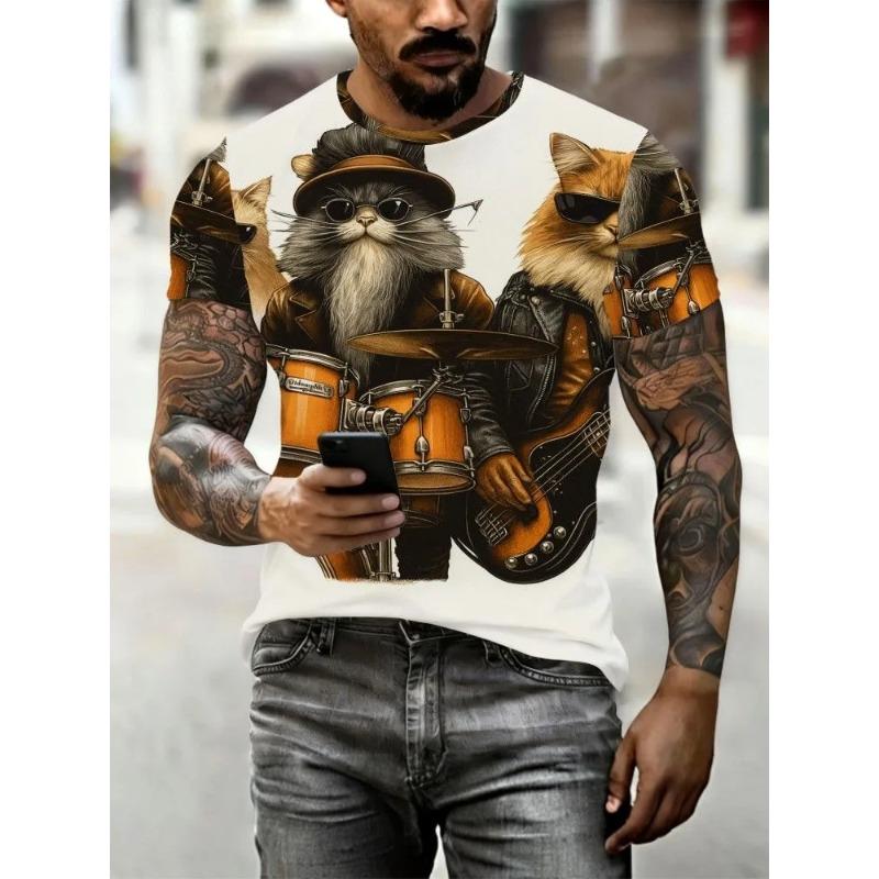 Tricou de vară pentru bărbați cu gât rotund și imprimeu 3D