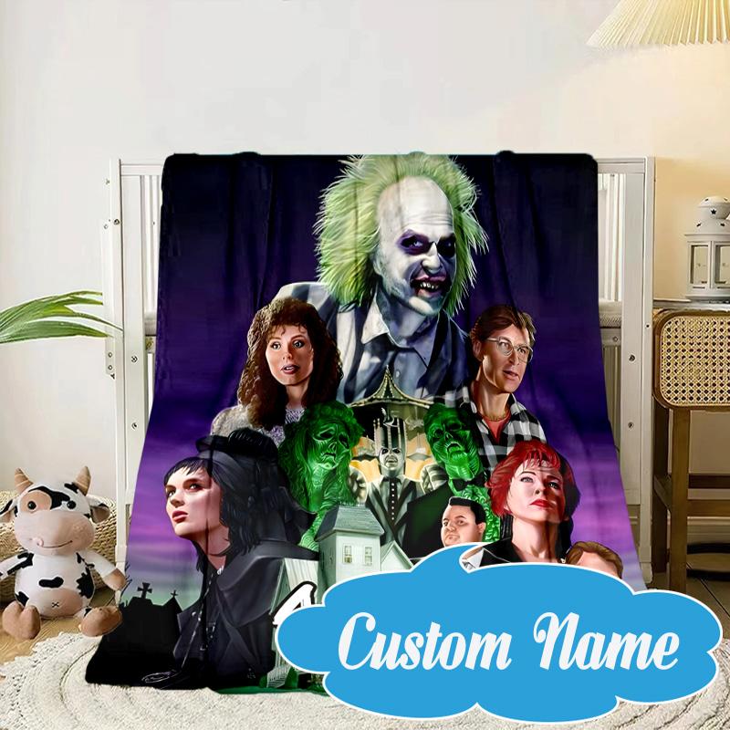 Custom Name Beetle-juice Movie Art Blanket bed sofa Blanket Flannel Blanket for Camping, Hiking, Picnic Essentials,gift for Fan family