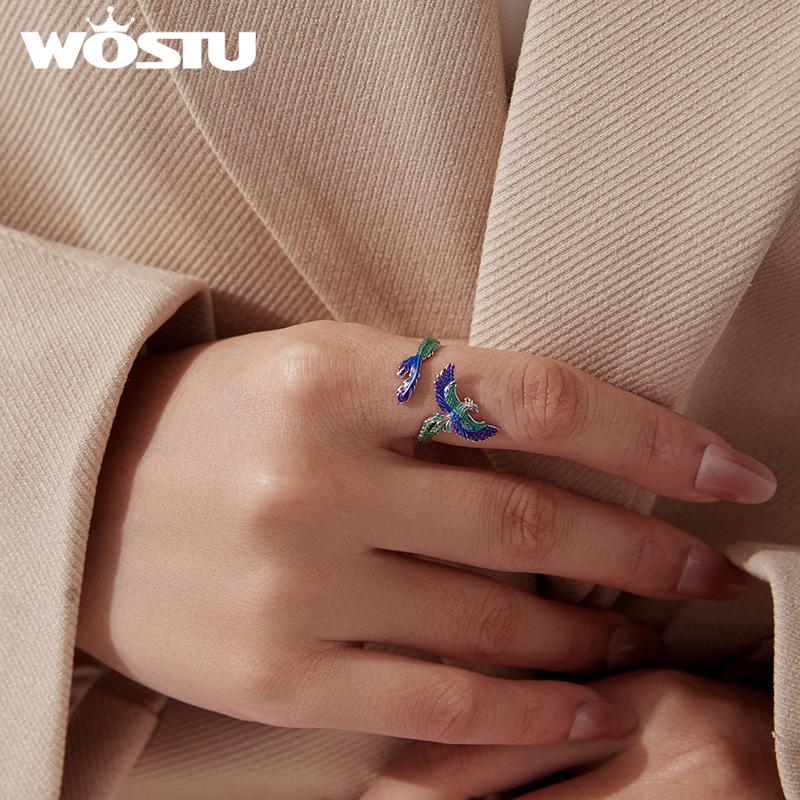 WOSTU 925 Sterling Silver Unique Phoenix Open Ring For Women Original Luxury Animal Justable Rings Xmas New Year Jewelry Gift