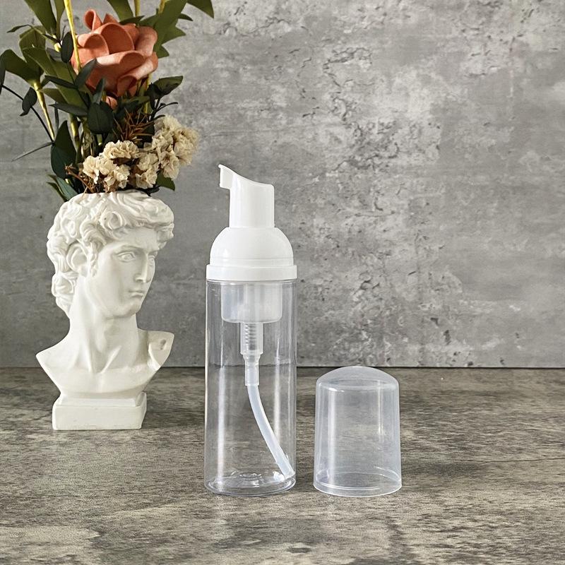 In Stock: 60ml Clear PET Foaming Facial Cleanser Bottle with Press-Top for Travel or Hotel