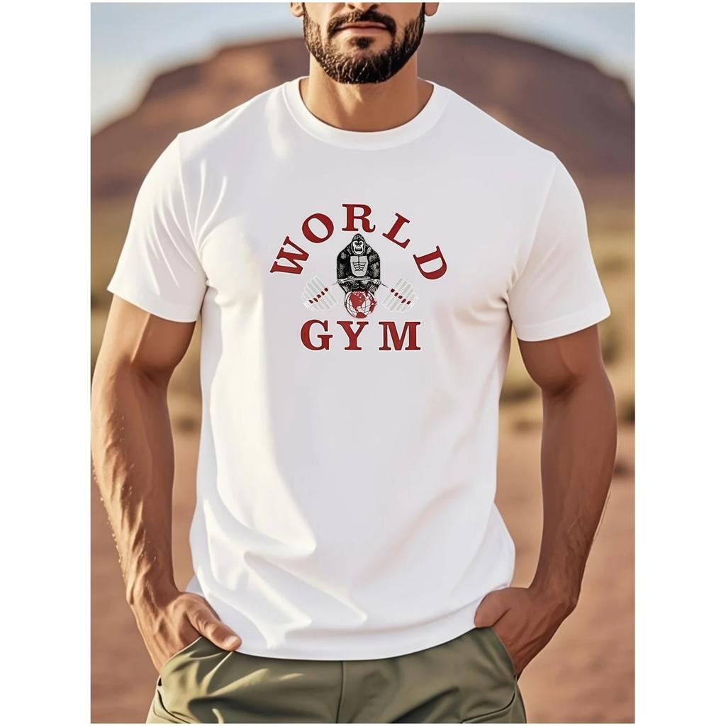 Gorilla Cotton TShirt Casual Athletic Fit Retro Streetwear White Short Sleeve Men Gym Muscle Fitness Workout Cool Everyday Look