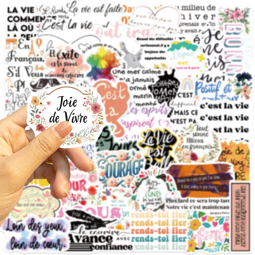 50 Cartoon French Inspirational Graffiti Stickers Decorate Suitcase Guitar DIY Waterproof Stickers
