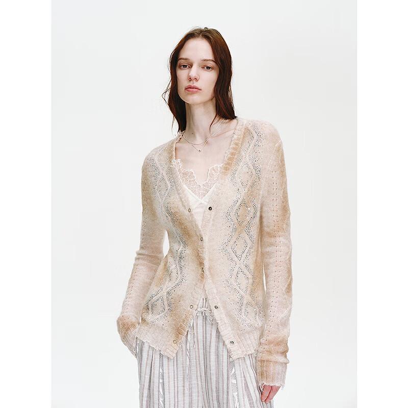 Women's Imported Lamb Wool Gradient Hollow Knit Cardigan
