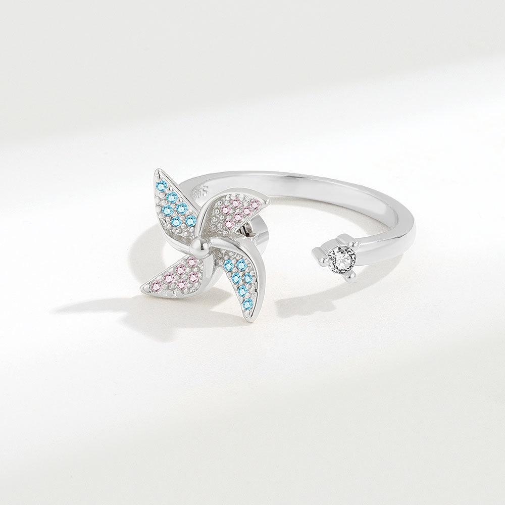 Adjustable Windmill Ring For Women Copper Zirconia Jewelry With Elegant Design