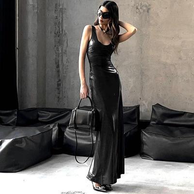 Robe gilet fendue unie à col U pour femmes hiver 2024