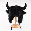 Sombrero Unisex de Búfalo Bisonte Peludo con Cuernos Grueso Cortavientos Cálido Divertido para Regalos de Vacaciones Invierno Uso Diario
