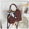 Women'S Retro Texture Women'S Bag Solid Color Fashion Crossbody Bag Simple Silk Scarf Tote Shoulder Bag Quilted Ornament Pu