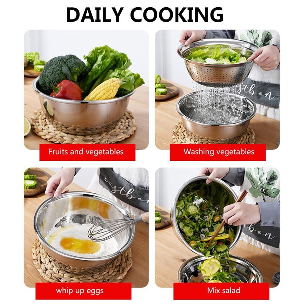 3pcs Multifunctional Stainless Steel Basin Set Fruit Vegetable Bracket Drain Basin Grater Basin Kitchen Tools