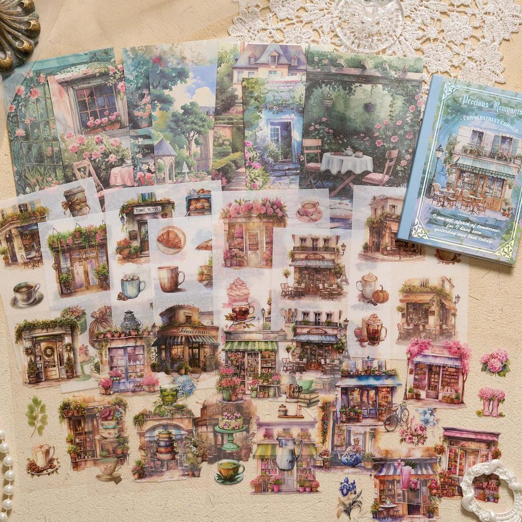 PET Sticker Material Package Aurora Sheet Feather Series European and American Retro Landscape Handbook DIY Decorative Stickers