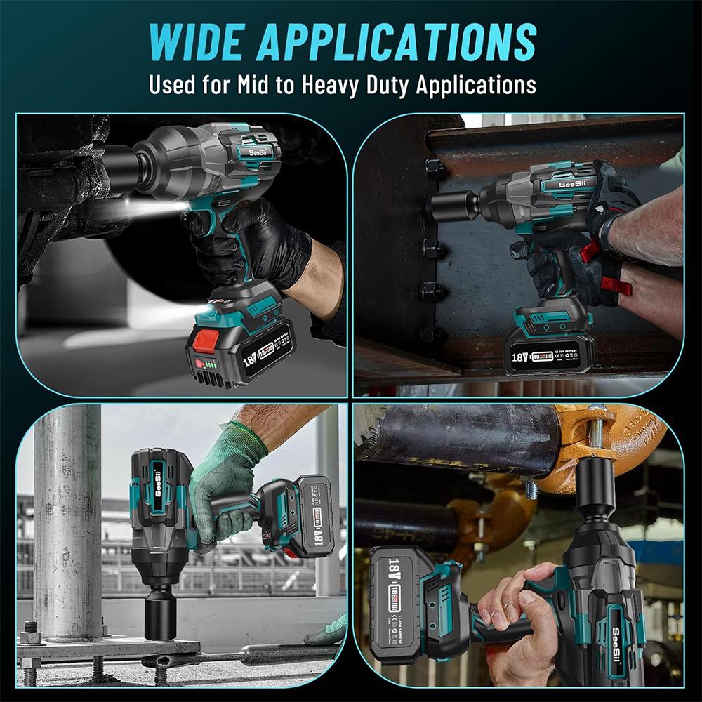 SEESII 1600NM High Torque Impact Wrench 3/4" Cordless Impact Gun Brushless Electric Wrench for Truck Car with 3/4"to1/2" Adapter